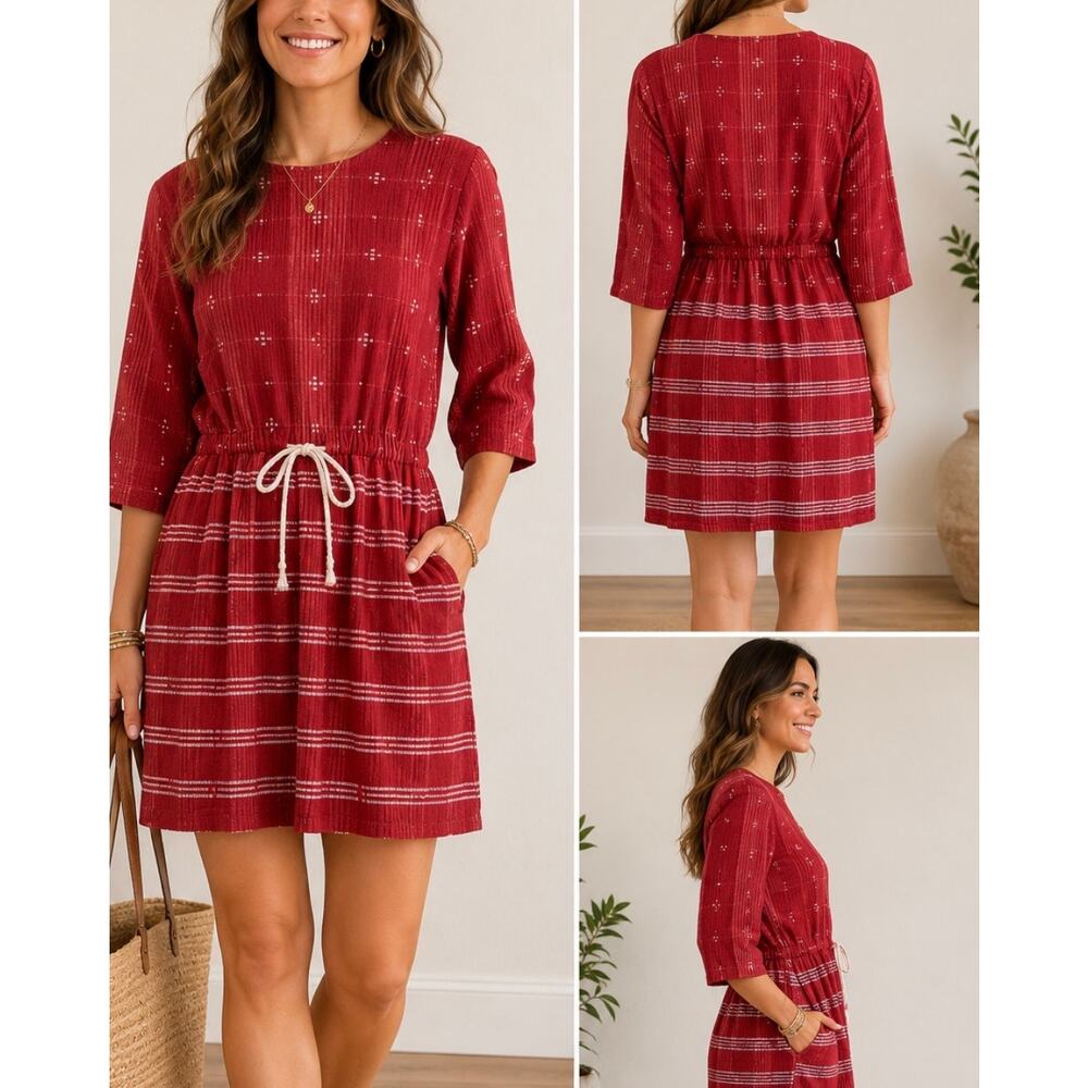 Ace & Jig Women’s Sz XS Cardinal Red 3/4 Sleeve Short Lake Dress With Pockets